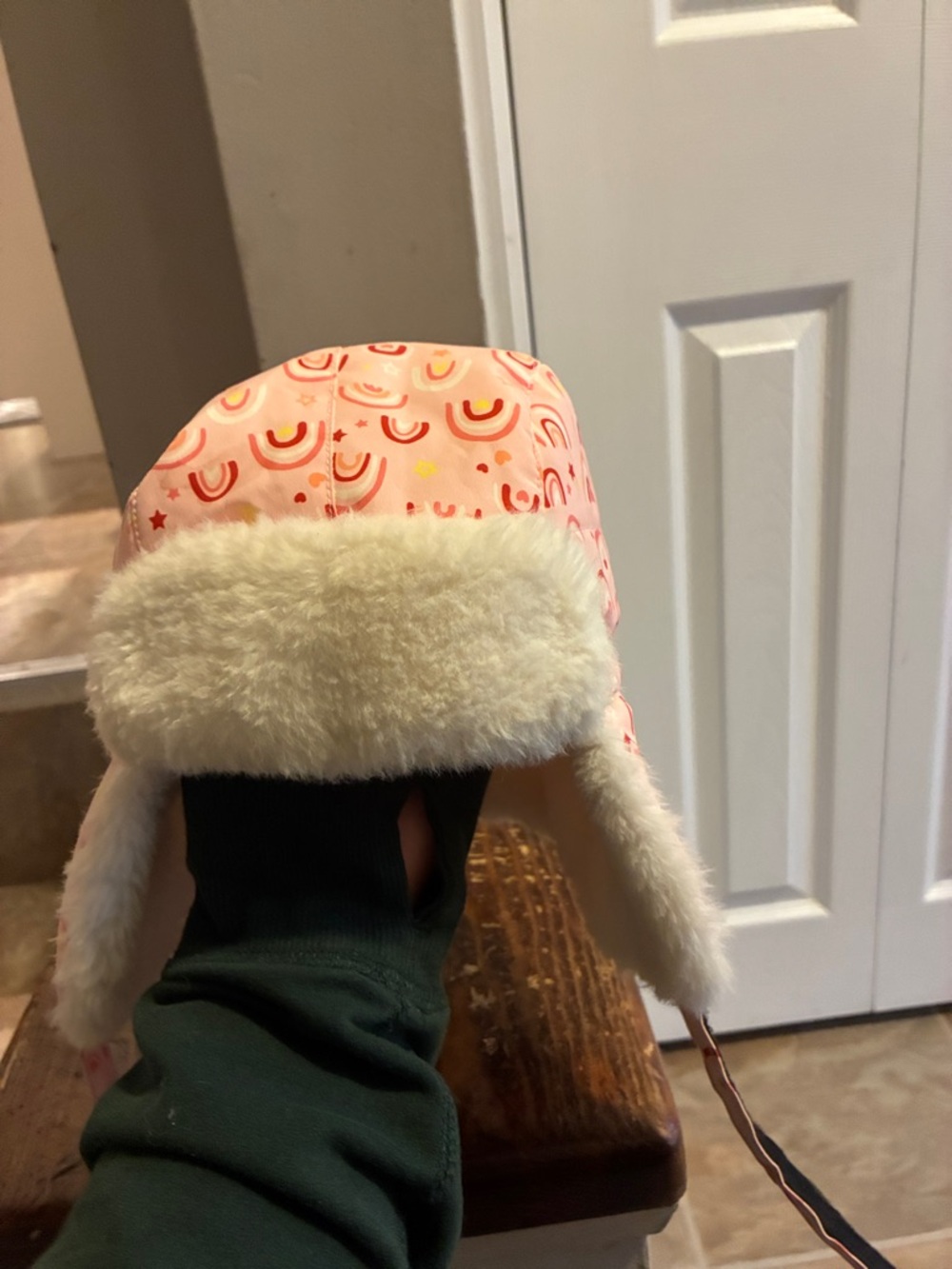 Pink Rainbow Print Faux-Fur Trapper Hat for Kids
